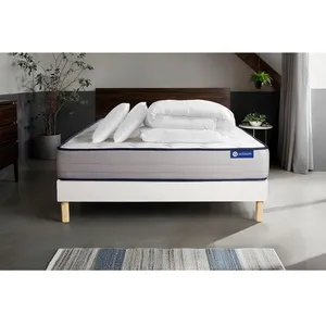 Actisom Pack Prêt A Dormir Matelas Memoire De Forme Actimemo Form 140x200 Cm 5zones Confort + Sommier Kit Blanc + 2 Oreillers+Couette pas cher