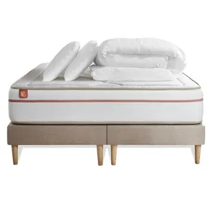 Pack Prêt A Dormir Matelas Le Paisible 200x200cm Memoire De Forme Biovisco + Double Sommiers Beige + 2 Oreillers + Couette pas cher