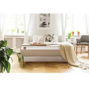 Ensemble LE SOYEUX 90x190cm Ressorts ensachés + Mémoire de forme BioVisco - Ep. 24cm + sommier Beige pas cher