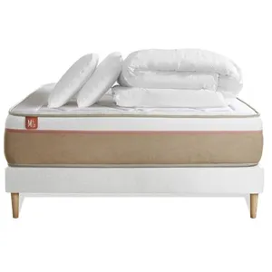 Pack Prêt A Dormir Matelas Le Soyeux 200x200cm Ressorts Ensaches + Memoire De Forme Biovisco + Sommier Kit Blanc pas cher