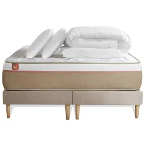 Pack Prêt A Dormir Matelas Le Soyeux 160x200cm Ressorts Ensaches + Memoire De Forme Biovisco + Double Sommiers Beige pas cher