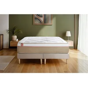 Ensemble LE SOYEUX 200x200cm Ressorts ensachés + Mémoire de forme BioVisco - Ep. 24cm + double sommiers Beige pas cher