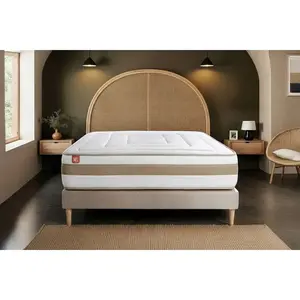 Ensemble LE RAFFINÉ 90x190cm Ressorts ensaches + Memoire de forme BioVisco - Maxi epaisseur 26cm + sommier kit Beige pas cher