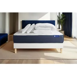 Actisom Pack Prêt A Dormir Matelas Ressorts Ensaches + Memoire De Forme Actiflex Sleep 200x200 + Sommier Kit Blanc +2oreillers+Couette pas cher
