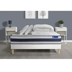 Actisom Pack Prêt A Dormir Matelas Ressorts Ensaches + Memoire De Forme Actiflex Ergo 200x200 + Sommier Kit Blanc +2oreillers+Couette pas cher