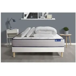 Actisom Pack Prêt A Dormir Matelas Ressorts Ensaches + Memoire De Forme Actiflex Form 160x200 + Sommier Kit Blanc +2oreillers+Couette pas cher