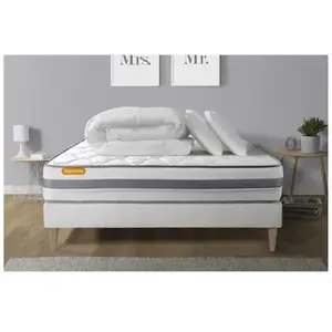 Septnuits Pack Matelas + Sommier Kit Blanc 140x190 Memo Spring Ressort... pas cher
