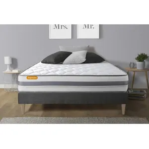 SEPTNUITS Ensemble sommier matelas 180x200 Memo spring Ressorts ensachés et mémoire de forme - 22 cm - Ferme - sommier kit gris pas cher