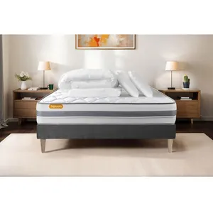 Septnuits Pack Matelas + Sommier Kit Gris 140x190 Memo Spring Ressorts Ensaches Maxi Epaisseur + Couette + 2 Oreillers pas cher