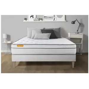 Comparateur de prix : SEPTNUITS Ensemble sommier matelas 160x200 Memo luxe Ressorts ensachés et mémoire de forme - 26 cm - Equilibré - sommier kit blanc