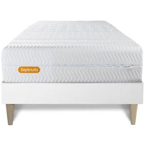 SEPTNUITS Ensemble sommier matelas 90x190 Memo bio Mémoire de forme - 26 cm - Equilibré - sommier kit blanc pas cher