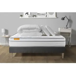 Septnuits Pack Matelas + Sommier Kit Gris 180x200 Memo Luxe Ressorts Ensaches + Memoire De Forme + Couette + 2 Oreillers pas cher