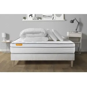 Septnuits Pack Matelas + Sommier Kit Blanc 140x190 Memo Luxe Ressorts Ensaches + Memoire De Forme + Couette + 2 Oreillers pas cher