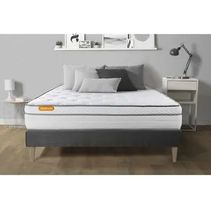 SEPTNUITS Ensemble sommier matelas 140x200 Memo luxe Ressorts ensachés et mémoire de forme - 26 cm - Equilibré - sommier kit gris pas cher