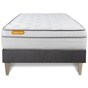 SEPTNUITS Ensemble sommier matelas 90x200 Memo luxe Ressorts ensachés et mémoire de forme - 26 cm - Equilibré - sommier kit gris pas cher
