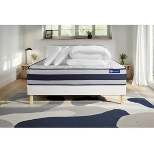 Actisom Pack Prêt A Dormir Matelas Memoire De Forme Actimemo Ergo 200x200 Cm Maxi Epaisseur + Sommier Kit Blanc + 2oreillers +Couette pas cher