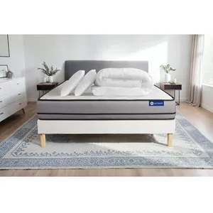 Actisom Pack Prêt A Dormir Matelas Actilatex 200x200cm A Mémoire De Forme + Latex + Sommier Kit Blanc + 2 Oreillers + Couette pas cher