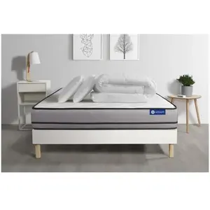 Actisom Pack Prêt A Dormir Matelas Actilatex 180x200cm A Mémoire De Forme + Latex + Sommier Kit Blanc + 2 Oreillers + Couette pas cher