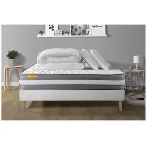 Septnuits Pack Matelas + Sommier Kit Blanc 140x190 Memo Plus Memoire De Forme + 2 Oreillers + Couette pas cher