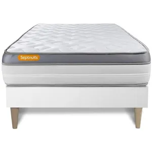 SEPTNUITS Ensemble sommier matelas 90x200 Memo zen Mémoire de forme - 26 cm - Ferme - sommier kit blanc pas cher