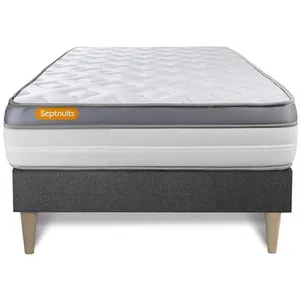 SEPTNUITS Ensemble sommier matelas 90x190 Memo zen Mémoire de forme - 26 cm - Ferme - sommier kit gris pas cher