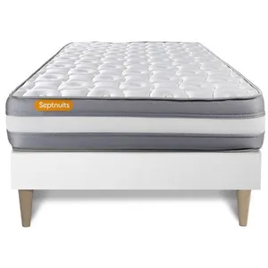 SEPTNUITS Ensemble sommier matelas 90x200 Memo Plus Mémoire de forme - Ferme - Blanc pas cher