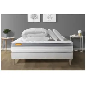 Septnuits Pack Matelas + Sommier Kit Blanc 140x200 Memo Zen Mousse A Memoire De Forme Maxi Epaisseur + Couette + 2 Oreillers pas cher