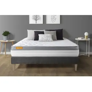SEPTNUITS Ensemble sommier matelas 160x200 Memo zen Mémoire de forme - 26 cm - Ferme - sommier kit gris pas cher