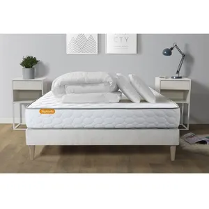 Septnuits Pack Matelas Memo + Sommier Kit Blanc 140x190 + 2 Oreillers Memoire De Forme pas cher