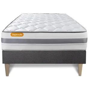 SEPTNUITS Ensemble sommier matelas 90x190 Memo spring Ressorts ensachés et mémoire de forme - 22 cm - Ferme - sommier kit gris pas cher