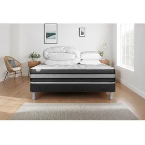 VITALIT Pack lit complet - Matelas 200x200 cm + Sommier tapissier à lattes (en kit) + 2 oreillers + Couette - Vitalspring Zen Noir pas cher