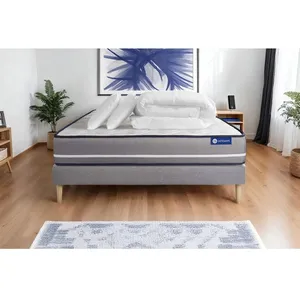 Actisom Pack Prêt A Dormir Matelas Latex + Memoire De Forme Actilatex Pur 140x190cm + Sommier Kit Gris + 2 Oreillers + Couette pas cher