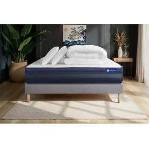 Actisom Pack Prêt A Dormir Matelas Actilatex Tech 140x200 Memoire De Forme Maxi Epaisseur + Sommier Kit Gris + 2 Oreillers +Couette pas cher