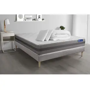 ACTISOM Ensemble sommier matelas 200x200 Actilatex relax - 24 cm - Mi-ferme - sommier kit gris + 2 oreillers + couette pas cher