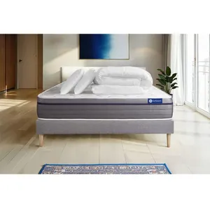 ACTISOM Ensemble sommier matelas 140x200 Actilatex zen - 26 cm - Equilibré - sommier kit gris + 2 oreillers + couette pas cher