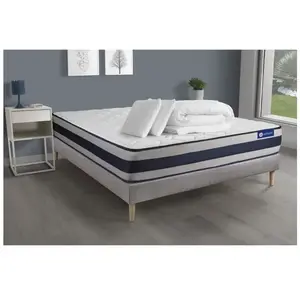 Actisom Pack Prêt A Dormir Matelas Ressorts Ensaches + Memoire De Forme Actiflex Ergo 140x200 + Sommier Kit Gris +2oreillers+Couette pas cher