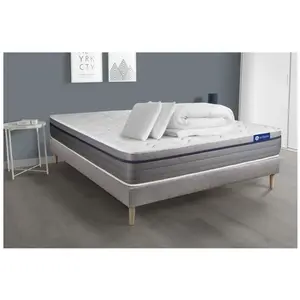 Actisom Pack Prêt A Dormir Matelas Ressorts Ensaches+Memoire De Forme Actiflex Zen 200x200 + Sommier Kit Gris + 2 Oreillers +Couette pas cher