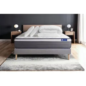 Actisom Pack Prêt A Dormir Matelas Actiflex Plus 140x190 Ressorts Ensaches+Memoire De Forme + Sommier Kit Gris + 2 Oreillers+Couette pas cher