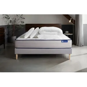 Actisom Pack Prêt A Dormir Matelas Ressorts Ensaches + Memoire De Forme Actiflex Form 140x190 + Sommier Kit Gris +2oreillers+Couette pas cher