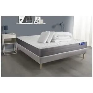ACTISOM Ensemble sommier matelas 160x200 Actiflex dream - 22 cm - Mi-ferme - sommier kit gris + 2 oreillers + couette pas cher