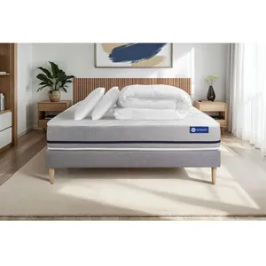 Actisom Pack Prêt A Dormir Matelas 140x200 Actiflex Soft 3zones De Confort + Sommier Kit Gris + 2 Oreillers + Couette pas cher
