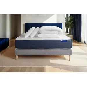 Actisom Pack Prêt A Dormir Matelas Ressorts Ensaches + Memoire De Forme Actiflex Sleep 140x190 + Sommier Kit Gris +2oreillers+Couette pas cher