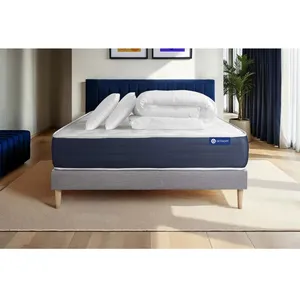 Actisom Pack Prêt A Dormir Matelas Memoire De Forme Actimemo Sleep 140x190 5zones Confort + Sommier Kit Gris + 2 Oreillers + Couette pas cher