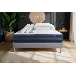 ACTISOM Ensemble sommier matelas 140x190 Actimemo tech - 24 cm - Très ferme - sommier kit gris + 2 oreillers + couette pas cher
