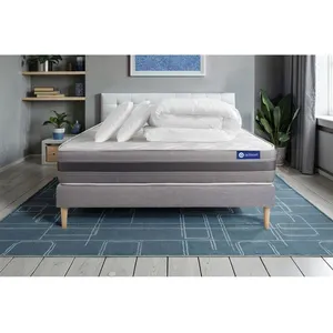 Actisom Pack Prêt A Dormir Matelas Actimemo Relax Memoire De Forme 140x200 Cm Maxi Epaisseur + Sommier Kit Gris + 2oreillers+Couette pas cher
