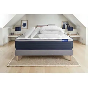 ACTISOM Ensemble sommier matelas 140x200 Actimemo max - 26 cm - Ferme - sommier kit gris + 2 oreillers + couette pas cher
