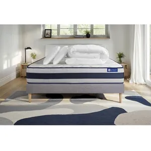 Actisom Pack Prêt A Dormir Matelas Memoire De Forme Actimemo Ergo 200x200 Cm Maxi Epaisseur + Sommier Kit Gris + 2oreillers +Couette pas cher