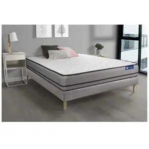 ACTISOM Ensemble sommier matelas 140x200 Actimemo night - 20 cm - Très ferme - sommier kit gris pas cher