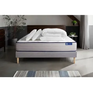 Actisom Pack Prêt A Dormir Matelas Memoire De Forme Actimemo Form 140x200 Cm 5zones Confort + Sommier Kit Gris + 2 Oreillers+Couette pas cher