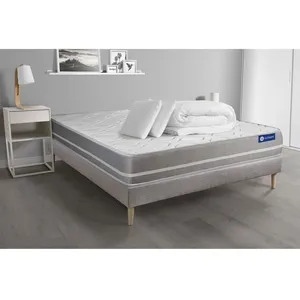 ACTISOM Ensemble sommier matelas 140x200 Actimemo touch - 20 cm - Equilibré - sommier kit gris + 2 oreillers + couette pas cher